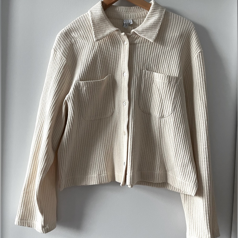 & Other Stories Collared Cropped Cotton Cardigan Shirt, Relaxed fit, Size S/M